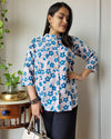 Indiehaat | Kanchi Cotton Peplum Tops Calm Blue BlockPrinted