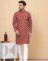 Indiehaat | Royal Reflection BlockPrinted Cotton Kurta Pyjama Classic Maroon