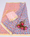 Indiehaat | Stylish Kota Doria Orange Hand Block Print Saree