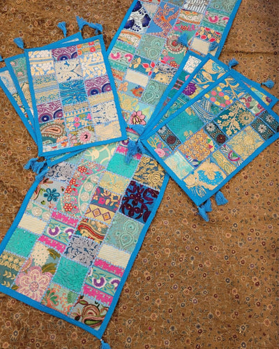 Indiehaat|Kambadiya Sky Blue Runner & Mats Set|Unique DÃƒÂ©cor