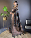 Indiehaat | Soft Silk Paan Triple Zari Woven Black Saree