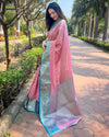 Indiehaat | Kanchipuram Tissue Silk Zari Woven Pink Saree