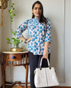 Indiehaat | Kanchi Cotton Peplum Tops Calm Blue BlockPrinted