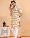 Indiehaat | BlockPrinted Cotton Kurta Pyjama Off White