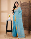 Tissue Silk Blue Saree Plain Running Blouse | Indiehaat