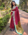 Indiehaat | Soft Kashmiri Silk Zari Woven Contrast Pink Saree