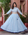 Indiehaat | Festive Fusion Lehanga Choli Set Light Blue BlockPrinted