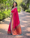 Indiehaat|Paithani Silk Zari Woven Contrast Red & Green Saree