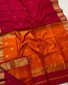 Maheshwari Silk Burgundy Saree Lotus Buta Contrast Pallu Running Blouse|Indiehaat