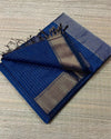 Indiehaat | Maheshwari Silk Saree  Deep Indigo Color Check Design with Running Blouse