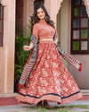 Indiehaat | Festive Fusion Lehanga Choli Set Striking Red BlockPrinted