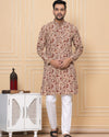 Indiehaat | Royal Reflection BlockPrinted Cotton Kurta Pyjama Calm Beige