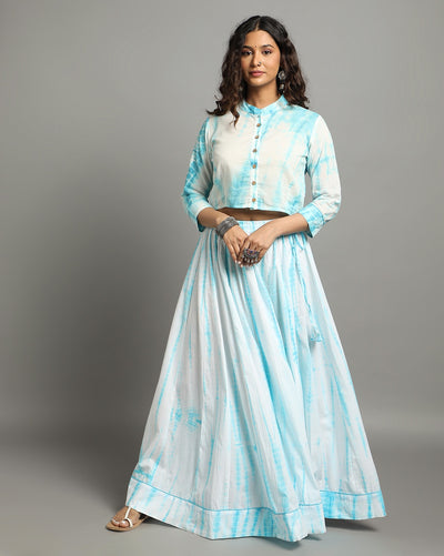 Indiehaat | Shibori Cotton White Stitched Lehanga