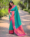 Indiehaat|Paithani Silk Zari Woven Contrast Green & Pink Saree