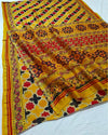 Indiehaat | Chanderi Silk Ajrakh Print Saree Yellow