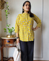 Indiehaat | Kanchi Cotton Peplum Tops Vivid Yellow BlockPrinted