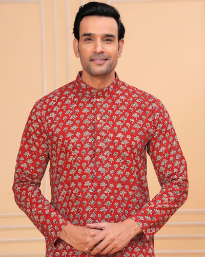 Indiehaat | BlockPrinted Cotton Kurta Pyjama Red