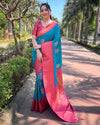 Indiehaat | Soft Silk Contrast Zari Woven Blue Saree