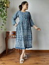 Indiehaat | Cotton Long One Piece Dress Gray Color Bagru Hand Printed Size 36 to 46