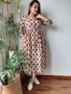 Stunning Blockprinted Cotton Beige Long Dress