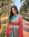 Indiehaat | Kanchipuram Tissue Silk Zari Woven Peach Saree