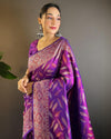 Indiehaat | Soft Silk Paan Triple Zari Woven Purple Saree