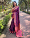 Indiehaat | Soft Kashmiri Silk Zari Woven Contrast Violet Saree