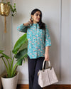 Indiehaat | Pure Cotton Peplum Top Blue Blockprinted