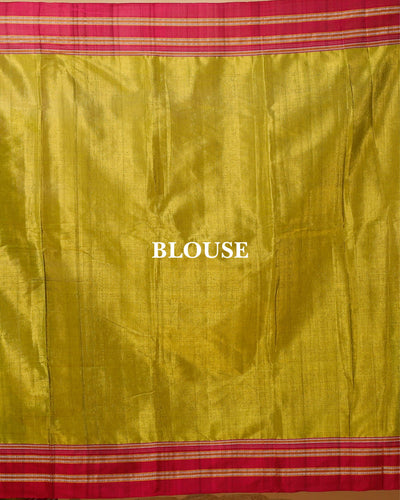 ILKAL Handloom Cotton Silk Saree Olive Green Color with running blouse - IndieHaat