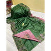 Silkmark Certified Pure Tussar Hand Cutwork Green Saree with Contrast Blouse-Indiehaat