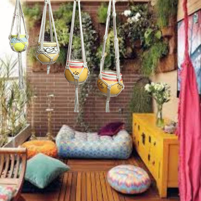 Set Of 4 Piece Off White Hanging Plant Hanger-Indiehaat