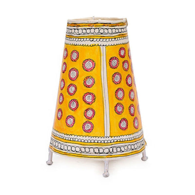 Indiehaat | Flower Kalamkari Handpainted Standing Round Leather Lamp | 9 Inch