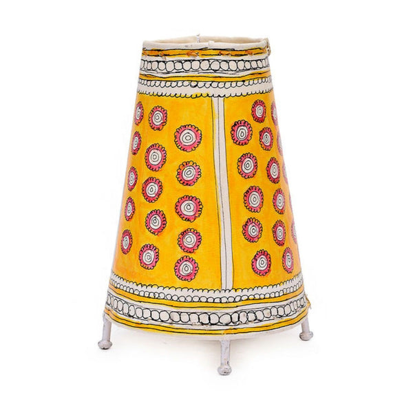 Indiehaat | Flower Kalamkari Handpainted Standing Round Leather Lamp | 9 Inch