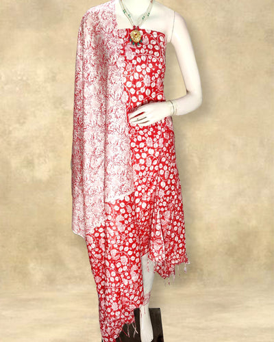 Katan Silk Suits Red Color Handblock Printed - IndieHaat 