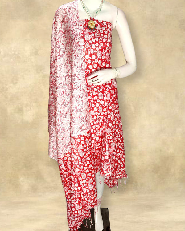 Katan Silk Suits Red Color Handblock Printed - IndieHaat 
