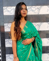 Katan Staple Silk Saree Green Color with running blouse - IndieHaat