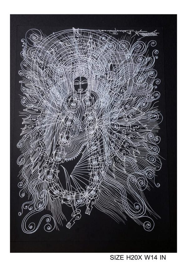 The Surpur Line Art Painting Mixed Media on Paper Unframed (Size: 22 x 16 inches) Artist: Krishna Prakash-Indiehaat