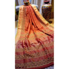 Pure Linen Hand Cutwork Design Orange color Saree with Running Blouse-Indiehaat