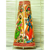 Indiehaat | Krishna Radha Kalamkari Handpainted Standing Round Leather Lamp | 17 Inch