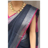 Handwoven Pure Linen Gray Saree with Blouse-Indiehaat