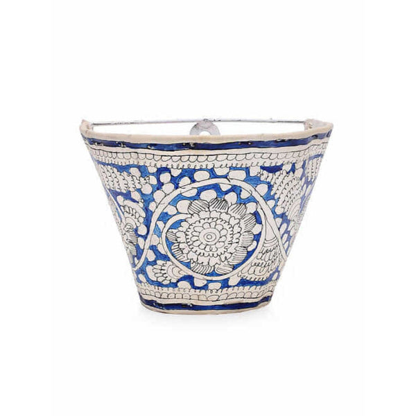 Indiehaat | Peacock Kalamkari Handpainted Wall Mount Leather Lamp | 5.5 Inch