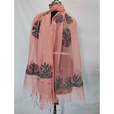 Kota Doria Dupatta with Ajrak Applique Work Handcrafted