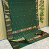 Maheshwari Cotton Silk Saree Butta Body Green Color and contrast blouse with butta design - IndieHaat