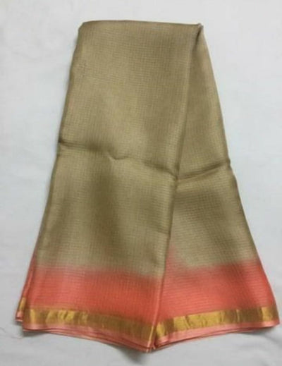 Pure Silk Kota Doria Sarees Gurkha Brown Colour with running blouse-Indiehaat