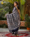 Kota Silk Saree Indigo Color Batik Print with running blouse - IndieHaat