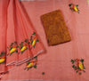 Kota Doria Embroidery Red Saree with blouse Handcrafted-Indiehaat