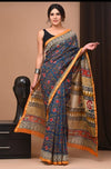 IndieHaat|Chanderi Silk Saree Kalamkari Black 7% Off