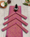 Cotton Table Runner and Mat Set (6+1) Applique work Pink Color - IndieHaat