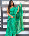 Katan Staple Silk Saree Green Color with running blouse - IndieHaat