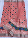 Kota Doria Embroidery Pink Saree with blouse Handcrafted-Indiehaat